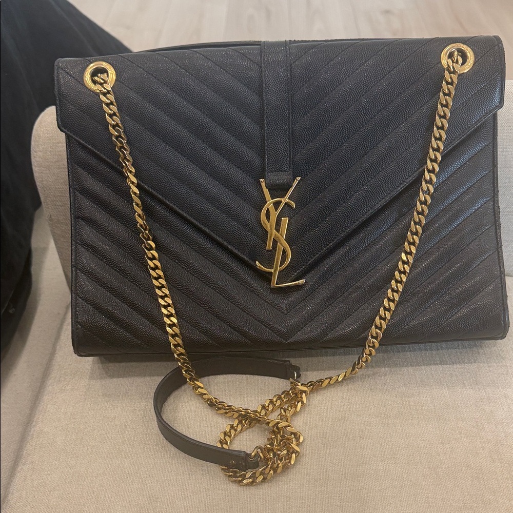 Saint Laurent Black Quilted Leather Shoulder Bag with Gold Hardware